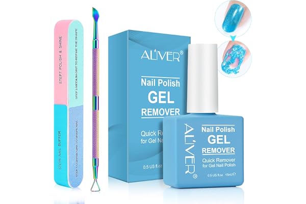 Dissolvant de Vernis à Ongles en Gel 15 ml avec Lime a Ongles & Pousse Cuticule, Remover Vernis Semi Permanent, Enlève Facilement et Rapidement le Vernis Gel en 3-5 Minutes, ne Blesse Pas les Ongles