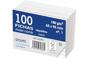 Dohe Lot de 100 fiches lignées en carton - Cartes pour écrire des notes, dimensions 9,5 x 6,5 cm, 180 g/m², n° 1, fournitures de bureau - Blanc