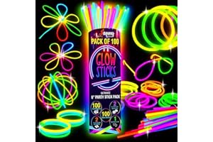 AMMY GLOW Glow Sticks Party Packs – 100 Glow in the Dark Party Supplies - Bracelets-Eye Glasses-Necklaces – Neon & Festival Accessories –Halloween Decorations- Kids Party Favors & Bag Fillers – 205 PCS