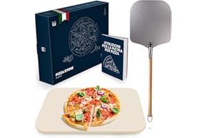 Blumtal Set Pietra Refrattaria per Pizza da Forno con Pala per Pizza - Pietra Lavica per Barbecue a Gas + Pala Pizza Professionale con Manico Staccabile - Resistente al Calore fino a 900 °C