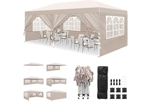 Leadyeah Gazebo 3x6m with 4 Sidewalls and 2 Doors, Heavy Duty Commercial Pop up Gazebo, UPF50+ Protection, 100% Waterproof, Wheeled bag, Ideal for Patio Parties Garage & Outdoor Event Beige