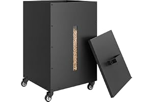 Outsunny Metall Pelletbehälter mit Rollen, 30 kg Pelletbox 36,5x36,5x61,5cm | mit Sieb transparenten Füllstandsanzeigen, Granulatbox für Pelletofen Schwarz