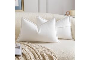 Madizz Juego de 2 Suave Chenilla Decorativo Funda de cojíns con Borde Neutras Fundas de Almohada Boho para Sofá Dormitorio Salón Blanco Rectangular 40 x 60 cm