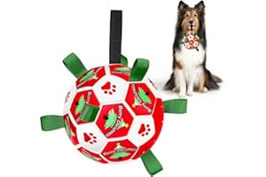 X XBEN Weihnachten Hundespielzeug, 20CM Hundespielzeug Große Hunde, Langlebige Hundebälle für Große & Kleine Hunde, Interaktives Hundefußball mit Schnur und Aufblasgerät, Hundespielball für Tauziehen