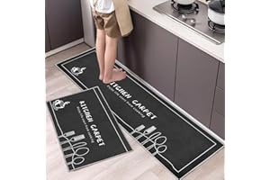 Hoimlm Set di 2 tappetini da cucina antiscivolo, per interni (forchetta, grigio, 43 x 75 + 43 x 150 cm)