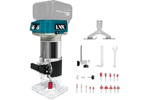 L1NXIXI Fresatrice a batteria per Makita da 18 V, 800 W, con motore senza spazzole, 30.000 giri/min, 6 velocità, 6,35 mm di diametro, 18 V di fresatura superiore con 15 frese da 1/4" (senza batteria)