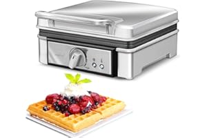 MPM MGO-13 Gofrownica do Przygotowania 2 Gofrów, Płyty Pokryte Powłoką Zapobiegająca Przywieraniu, 1400W, Termostat z Regulacją Temperatury, Obudowa ze stali szlachetnej