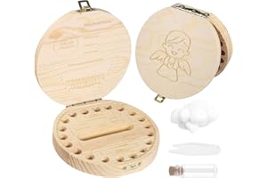 Qetlavee Zahndose Holz,Milchzahndose,Zahnbox Holz Milchzähne Box mit Pinzette&Wunschflasche,Aufbewahrungsbox für Kinder Zähne,Souvenir Geschenke für Mädchen&Jungen,Erinnerungsboxen für Babys-Jungen