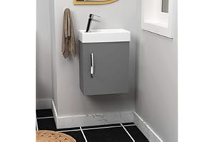 ROYAL BATHROOMS.CO.UK Modern Bathroom Vanity Unit 400mm 1-Door Wall Hung Storage Cabinet Basin Sink Indigo Grey Gloss Cloakroom