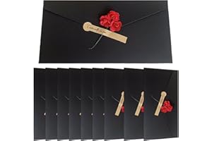 INELIHOO 10PCS Retro Kraft Paper Gift Envelopes with Handmade Dried Flower Blank Long Invitation Envelopes V Flap Money Envelope with Sticker Handmade Paper Fancy Envelope for Wedding Festival Party