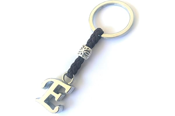 ASTER ALHELÍ - Llavero de Cuero con Iniciales Personalizado - Letras y abalorios de zamak Chapado en Plata - Llavero para Hombre o Mujer - Ideal para Regalo (E)