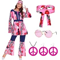 Set De 3 Accesorios Hippie Para Hombre Y Mujer – Gafas Vintage, Diadema Y Collar De La Paz Para Fiestas 60s 70s 80s