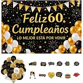 60th Birthday Decoration Woman Man Giant Banner 185 x 115 cm &ndash; Photocall 60 Years &ndash; 30 Balloons Banner Backdrop Spanish Photo