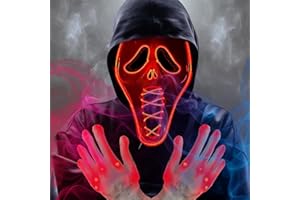DONGZQAN Ghost Face Mask, Scream Led Mask With Multiple Light Modes, Light Up Mask, Boys Halloween Msk, Glow Msk & Gloves With Lights, Halloween Costumes for Men Adults Kids Boys