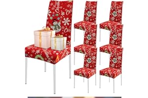 FIGOOO Coprisedie Natalizie con Schienale 6 Pezzi Xmas Coprisedia per Sala da Pranzo Spandex Fodera per Sedia da Cucina Coprisedia Decorativo Natalizio(Fiocchi di Neve,6pcs)