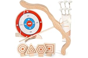 YIMORE Ensemble d'arc et flèches pour Enfants en Bois, Jouet de tir à l'arc avec 6 flèches à Ventouse, 1 Grande Cible, 4 Petites cibles et carquois, idéal pour garçons et Filles à partir de 3 Ans