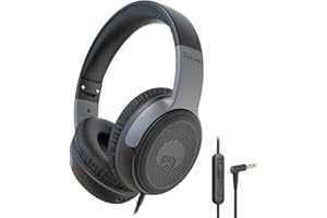 RockPapa Share 1 Cuffie per Bambini, Cuffie con Filo e Microfono per Bambina Ragazzi, 85/94dB Limitatore di Volume, Funzione Condivisione, Cuffie Pieghevoli per Scuola/Telefono/PC, Nero Grigio