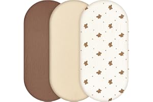 Yukkidds Baby Spannbettlaken Musselin 3er Pack 81x41cm, aus 100% Baumwolle, Ultraweich & Atmungsaktiv, Bettlaken für Beistellbett, Kinderwagen & Babybett Braun Bär