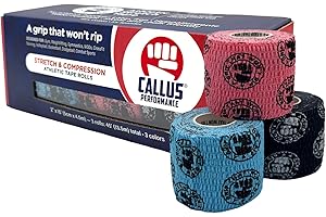 Callus Performance remium Athletic Stretch Tape | Stretch and Compression Protection for Joints and Muscles | Sticks for Toughest Workouts Fitness Gym, Sports and Climbing | 3-Pack 3 Colors