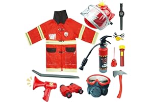 RedCrab Kostüm Feuerwehrmann Kinder 12 Teiliges Feuerwehrmann Kostüm Kinder mit Feuerlöscher Komplettes Zubehör Geschenke Feuerwehr Kostüm Kinder Passend für für 3 4 5 6 7 8 9 10 Jahren
