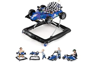 DREAMADE Lauflernhilfe, 4 in 1 Autoförmiger Lauflernwagen mit einstellbarer Geschwindigkeit, Musik & Licht, Babywalker Höhenverstellbar & Klappbar, Gehfrei Baby ab 6 Monate (Modell 2-Blau)