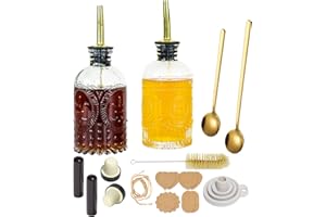 Oudizz Set di 2 Dispenser di Sciroppo per Bar - Bottiglia di Vetro da 7oz con Beccuccio in Metallo - Accessori Ideali