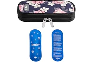 MABANOCOTA Insulin Travel Cooling Bag for Diabetic Organizer with 2 Ice Packs Medical Cool Bag for Insulin Pen and Insulin Medicine (Red Flowers)