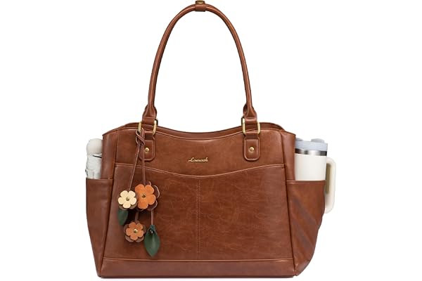 LOVEVOOK Laptopväska, dam, arbetsväska, shoppingväska, handväska, stor | 15,6/17,3 tum elegant lärarväska väska PU läder skolväska, laptopväskor med blommor hänge för företag universitet skola