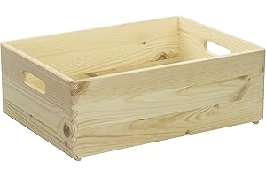 ‎LAUBLUST LAUBLUST Große Holzkiste mit Griffen - ca. 40x30x14cm, Natur | Stapelbare Allzweckkiste aus Holz - Aufbewahrungskiste | Geschenkverpackung | Dekokiste zum Basteln | Küchenbox | Spielzeugkiste