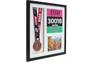 BOLDON FRAMING Large Medal display Frame with Apertures for Bib and Photo. Handmade. Perfect for Runners, Swimmers, Cyclists, Athletes | Marathon Medals