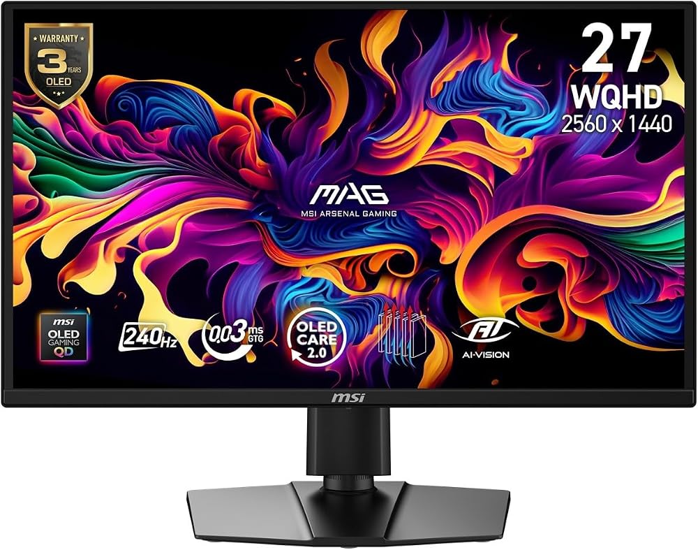 MSI 26.5" MAG 272QP QD-OLED X24, Gaming Monitör, WQHD, 16:9, Flat, QD-OLED, 240Hz 0.03ms (GtG), FreeSync Premium, Pivot