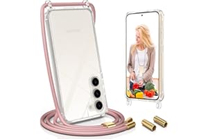 UYMO Funda con Cuerda para Samsung Galaxy S23 6.1"- Case para Anti-Caída con Cordón, Correa Colgante Ajustable Collar Correa de Cuello Cadena Cover, Fundas para teléfonos móviles Galaxy S23,Oro Rosa