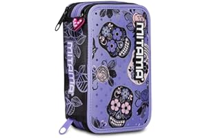 MITAMA Astuccio Scuola 3 Scomparti - SUPER TRIPLO FANCY MEX MITAMA, Nero - Contenuto 47 pz - Completo di Matite, Pennarelli etc - Portapenne Scuola Elementare Bambini