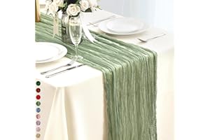 Cekene Cheesecloth Table Runner Sage Green 90x400cm Rustic Gauze Fabric Tablecloth Sheer Boho Wedding Table Cover Cheese Cloth Table Decoration for Holiday Party Baby Bridal Shower Birthday Arch