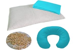 VETRINA DEL BENESSERE SET BIMBO in PULA DI FARRO -Azzurro- Guanciale per Lettino o Culla Neonato con Federa Lavabile e Cuscino per Collo Bambino, Poggiatesta Baby da Viaggio, Ideale per Passeggino o Automobile