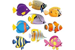 BLULU 45 Stück Ozean Fisch Ausschnitte Papier Bunt Vielseitig Bunte Tropische Ozean Fische Akzente Ausschnitte mit Klebepunkten für Klassenzimmer Dekoration Bulletin Ozean Thema Party, 15 x 15 cm