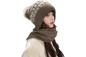 Figarge Hiver Chaud Tricoté Bonnet Et Ensembles De Cache-Cou,Bonnet Tricoté Flexible Avec Boule De Poils,Doublé En Molleton Épais Doux