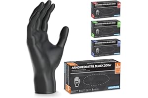 ARNOMED Disposable Gloves, Black, Pack of 200, L, Nitrile Gloves, Powder-Free, Disposable Latex Free, Rubber Gloves, Disposable Nitrile Gloves, S, M, L & XL