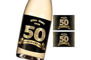 COLOFALLA 2Pz Adesivi Bottiglie Vino Compleanno Etichetta Bottiglia Padrino Madrina Etichette Bottiglie Liquori Scritta Tedesca Alles gute zum Geburtstag Champagne Regalo Compleanno Nascita (50 Anni)