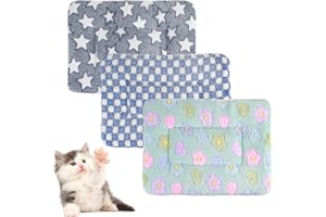 BUNDLEMALL Lot de 3 lits en polaire pour petit animal, chauds et moelleux, tapis de couchage pour chaton, lapin, chinchilla, écureuil, hérisson (taille L : 48 x 30 cm, G)