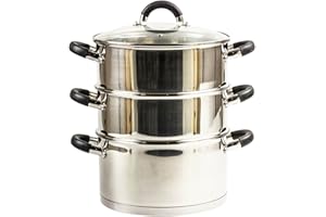 Royal Cuisine 3 Tier Multi Layer Stainless Steel 20cm Steamer cooking Pot With Stackable Pan Insert/Glass Lid Cookware Set food steamer with Silicone Handles induction cookware