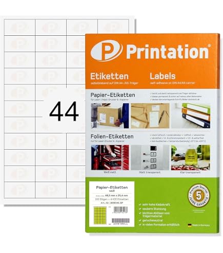 Printation 500 Feuilles Étiquettes SKU 48,5 × 25,4 Mm – 44 Étiquettes Par Feuille A4 (4×11), Papier Adhésif Blanc Imprimable Laser/Jet D’Encre, Idéal Amazon FBA