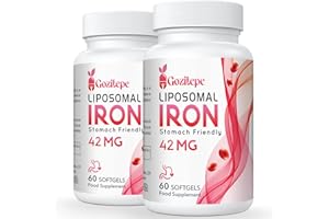 GOZITEPE Liposomal Iron Supplement 42 mg (as Ferrous Sulfate) with Folic Acid 400mcg and Vitamin B12 10mcg, Increase Iron Levels for Adults, Superior Absorbed and Stomach Friendly (Pack of 2)