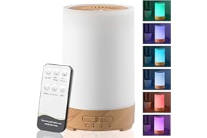 Aolawco Dyfuzor zapachowy 150 ml z pilotem zdalnego sterowania, timing, Premium ultradźwiękowy dyfuzor olejków do aromaterapii, 7-kolorowego światła LED, ciepła biel, białe słoje drewna, dyfuzor do