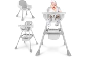 Moby-System Regulowane Krzesełko do Karmienia Magnolia 2w1 z Tacką i Wkładką z Ekoskóry – Szare, Od 6 Miesięcy