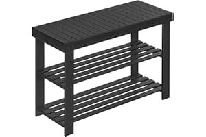 SONGMICS Bamboo Shoe Storage Bench, Shoe Rack Bench, Hallway Bench, for Living Room, Bedroom, Black LBS04H