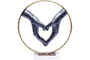 Kare Design objeto decorativo Elements Heart Hand, negro/oro, decoración, manos de corazón, base de mármol, 34x32x11 cm (h/w/d)