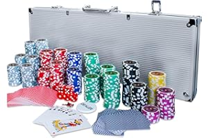 Eaxus® Valigetta da poker Deluxe – ♣️ Set professionale di alta qualità con 500 chip laser, carte e dadi
