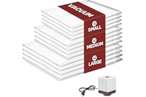 Vacbird Worki próżniowe do ubrań z elektryczną pompką powietrza, opakowanie 12 sztuk (4 małe / 4 średnie), worki próżniowe wielokrotnego użytku na kołdry, materace, koce, poduszki, pościel, do