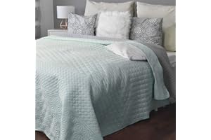 HOMELEVEL Bedspread Bed & Sofa Cover Bedspread Sofa Bedspread XXL Blanket Throw (200cm x 220cm, Mint/Grey patterned)